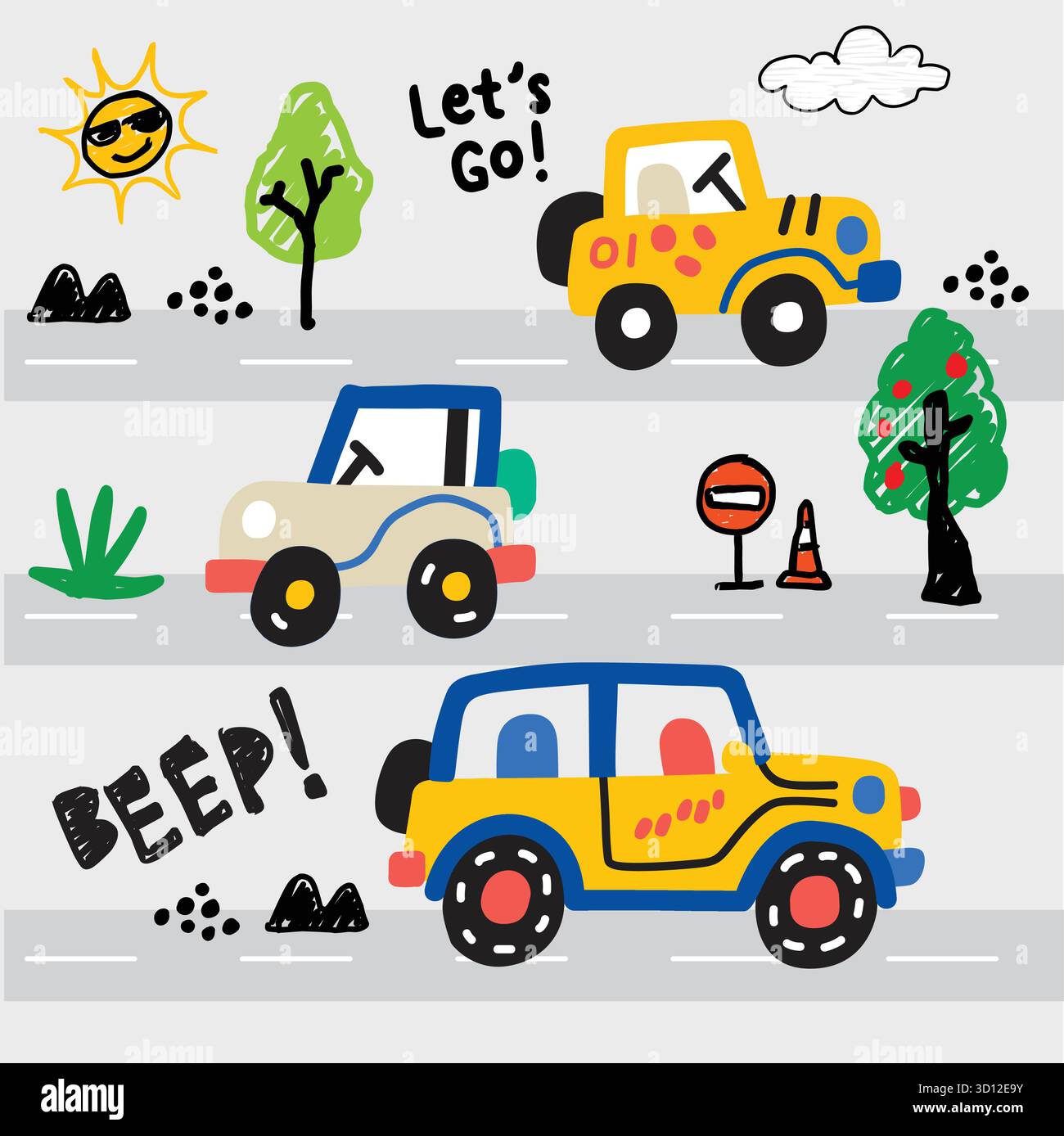 Monster Truck Seamless Pattern Vector Set Stock Vector