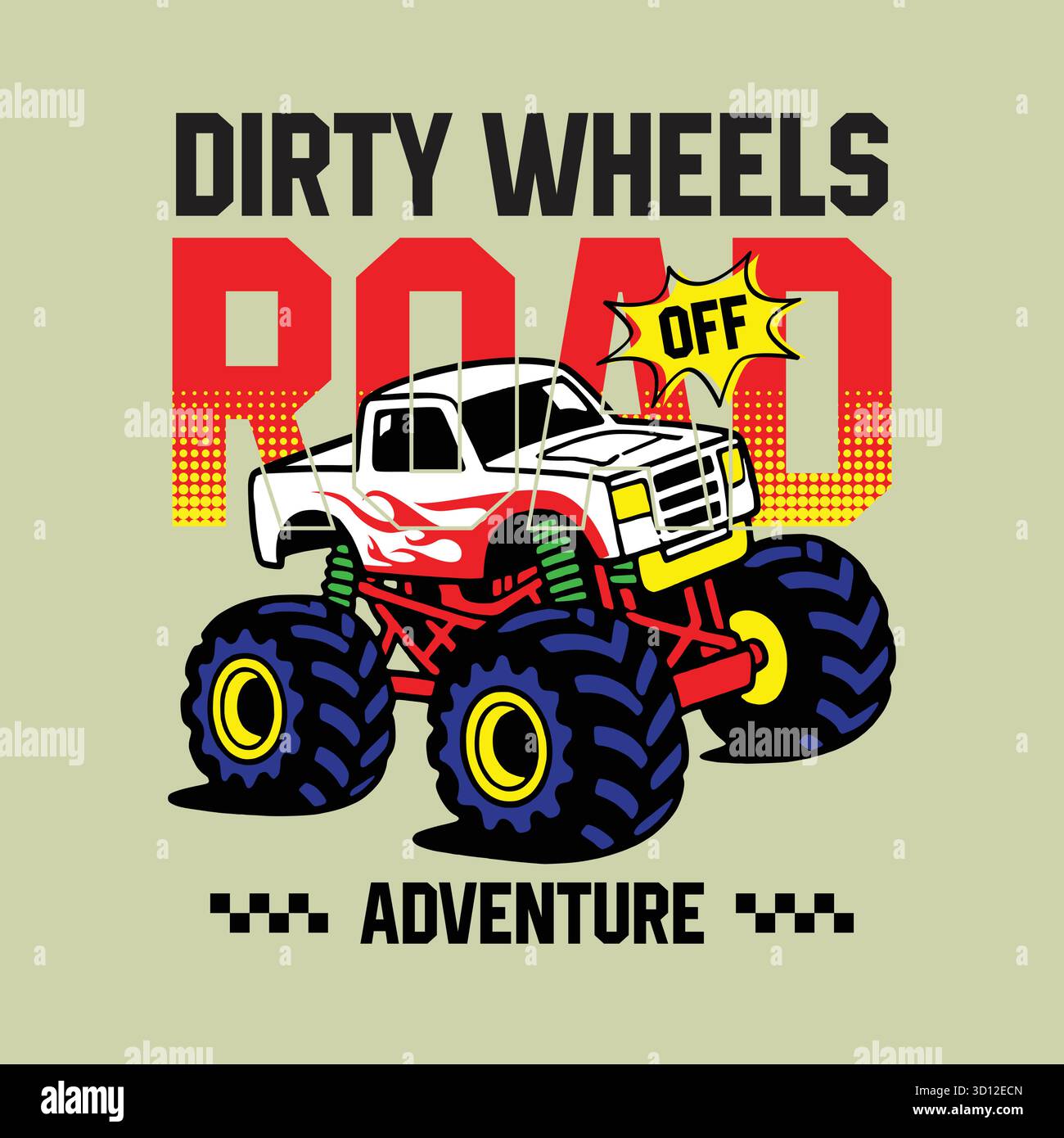 Monster Truck Seamless Pattern Vector Set Stock Vector