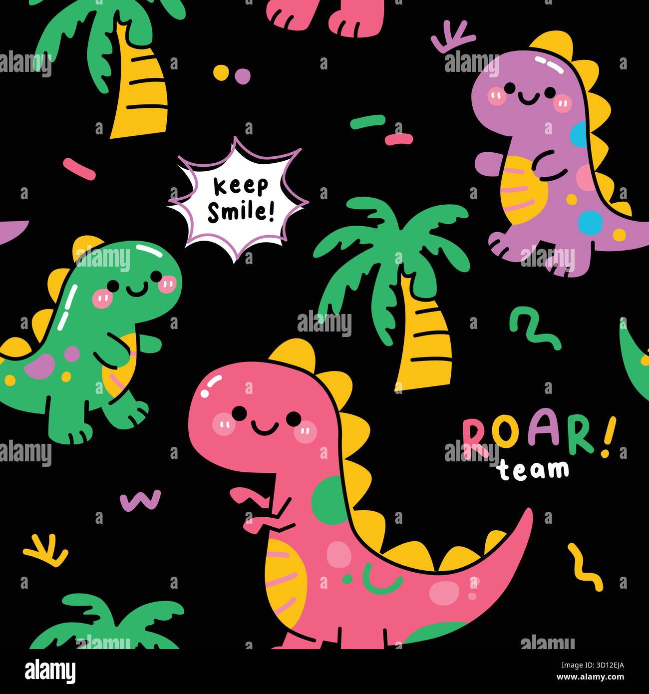 dinosaurs cute pattern seamless vector set Stock Vector