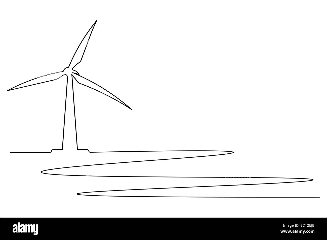 Wind turbine continuous one line drawing minimal vector icon ...