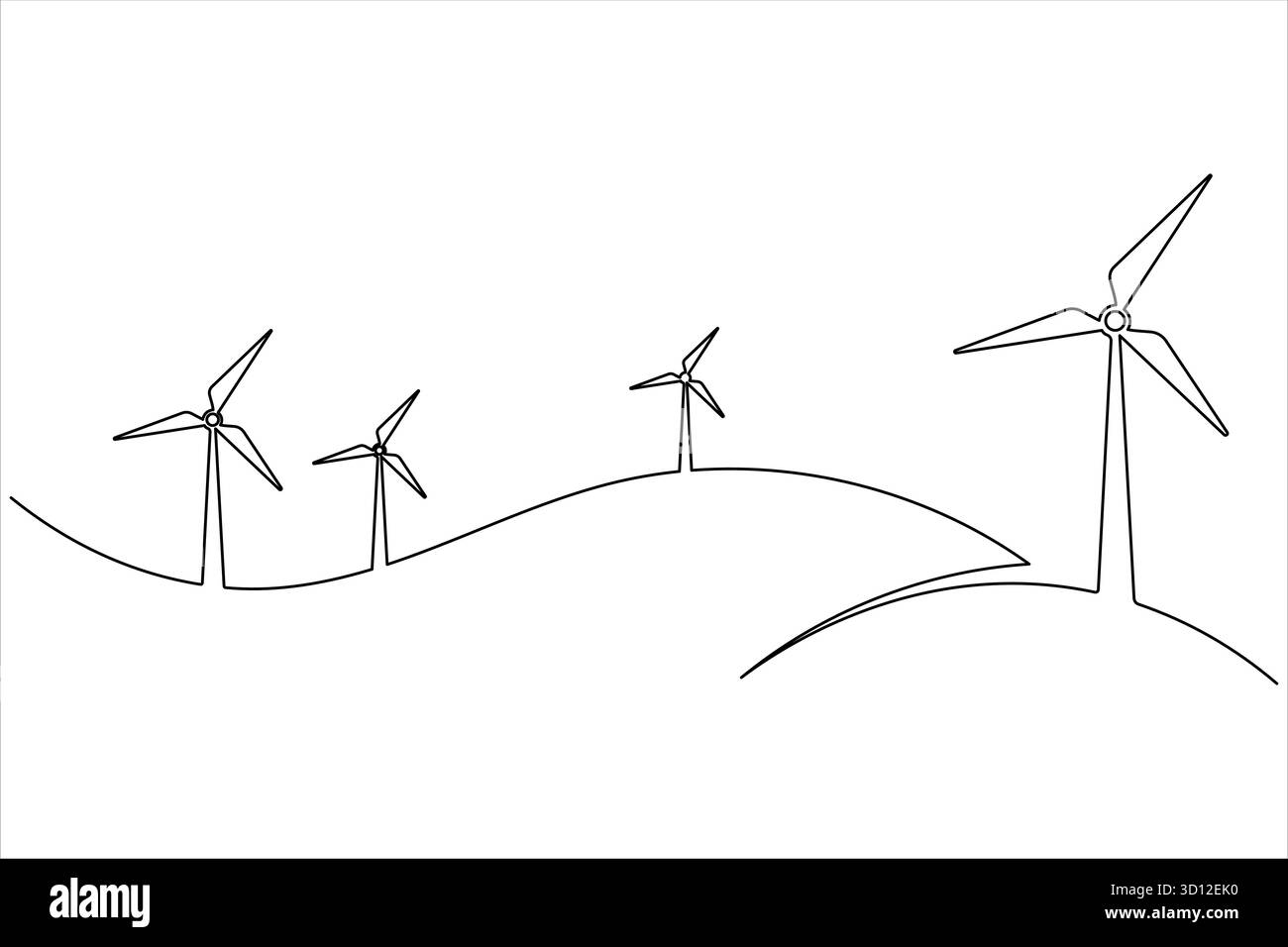 Wind turbine continuous one line drawing minimal vector icon ...