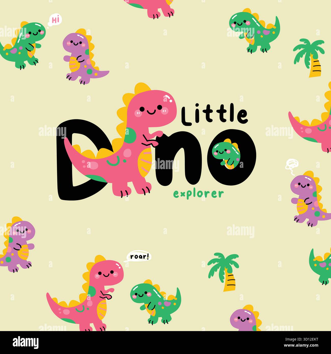 dinosaurs cute pattern seamless vector set Stock Vector