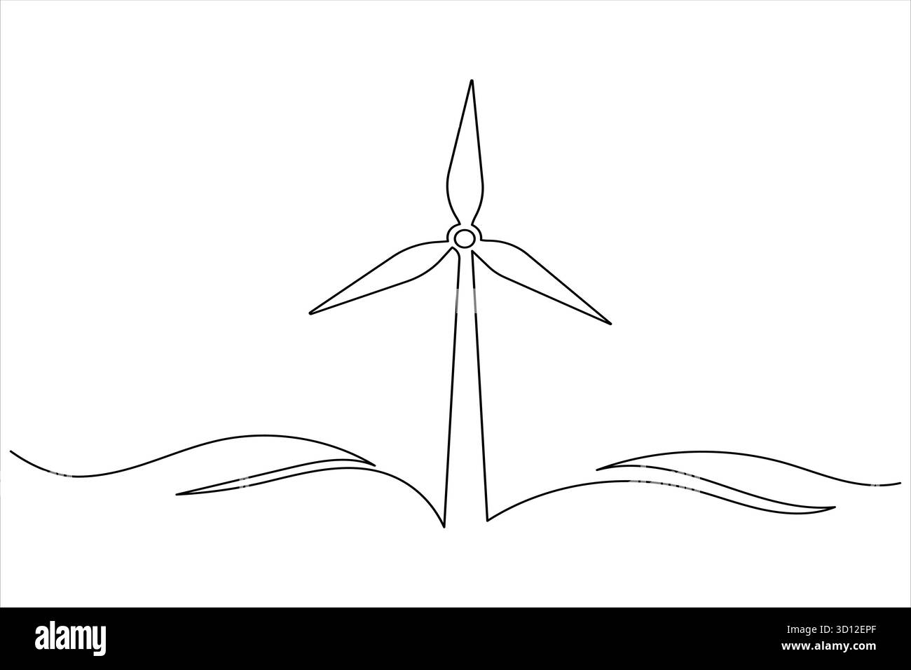 Wind turbine continuous one line drawing minimal vector icon ...