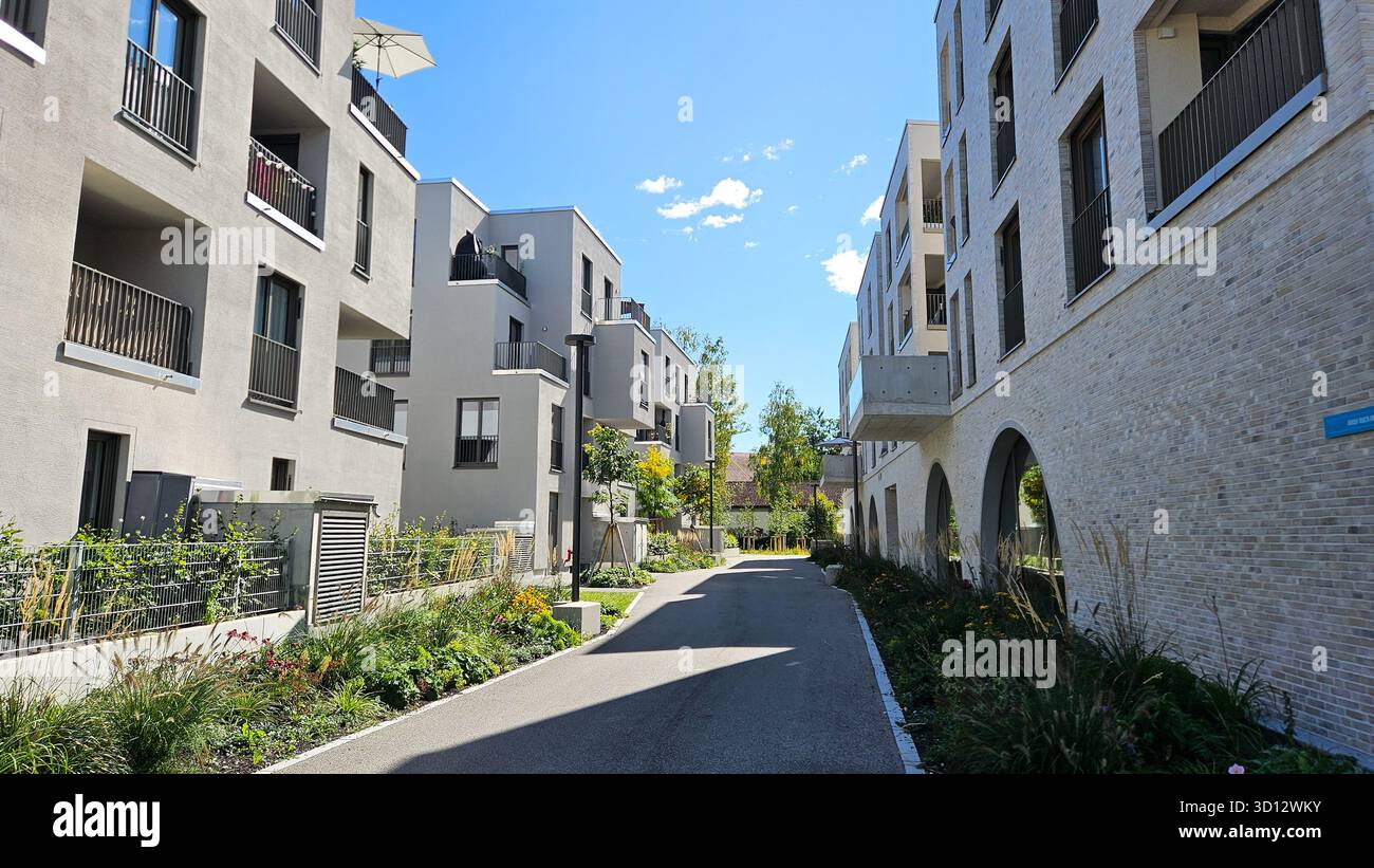 Angel Way Newly built housing complex with walkway between modern apartment ...