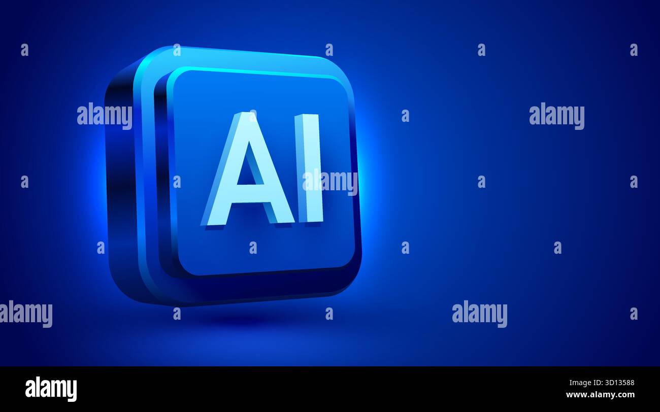 Brightly glowing AI computer chip. Technology concept. CPU processor. Computer microchip. Vector illustration Stock Vector