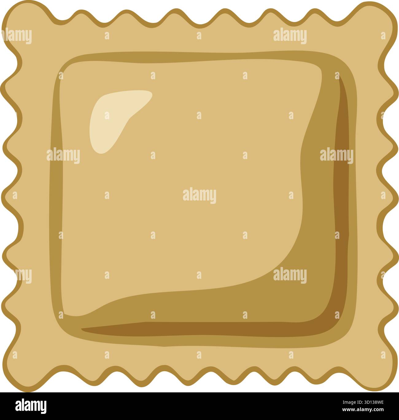 A plump square pasta dumpling is shown from above with wavy crimped edges and a soft filled center Stock Vector