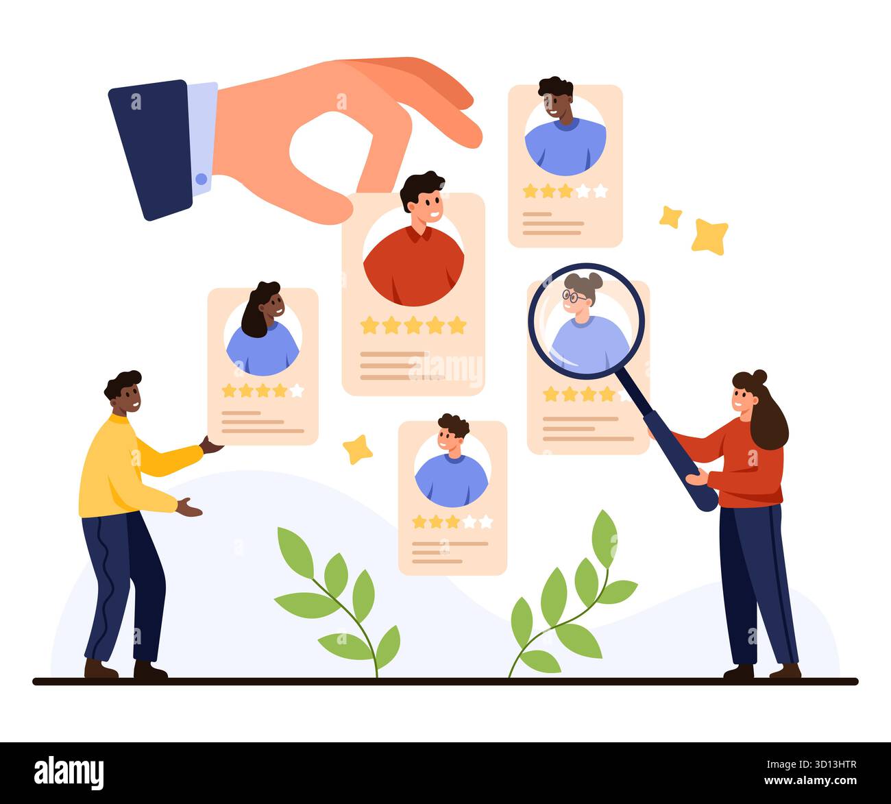 Human resources professionals evaluating candidate profiles, rating ...