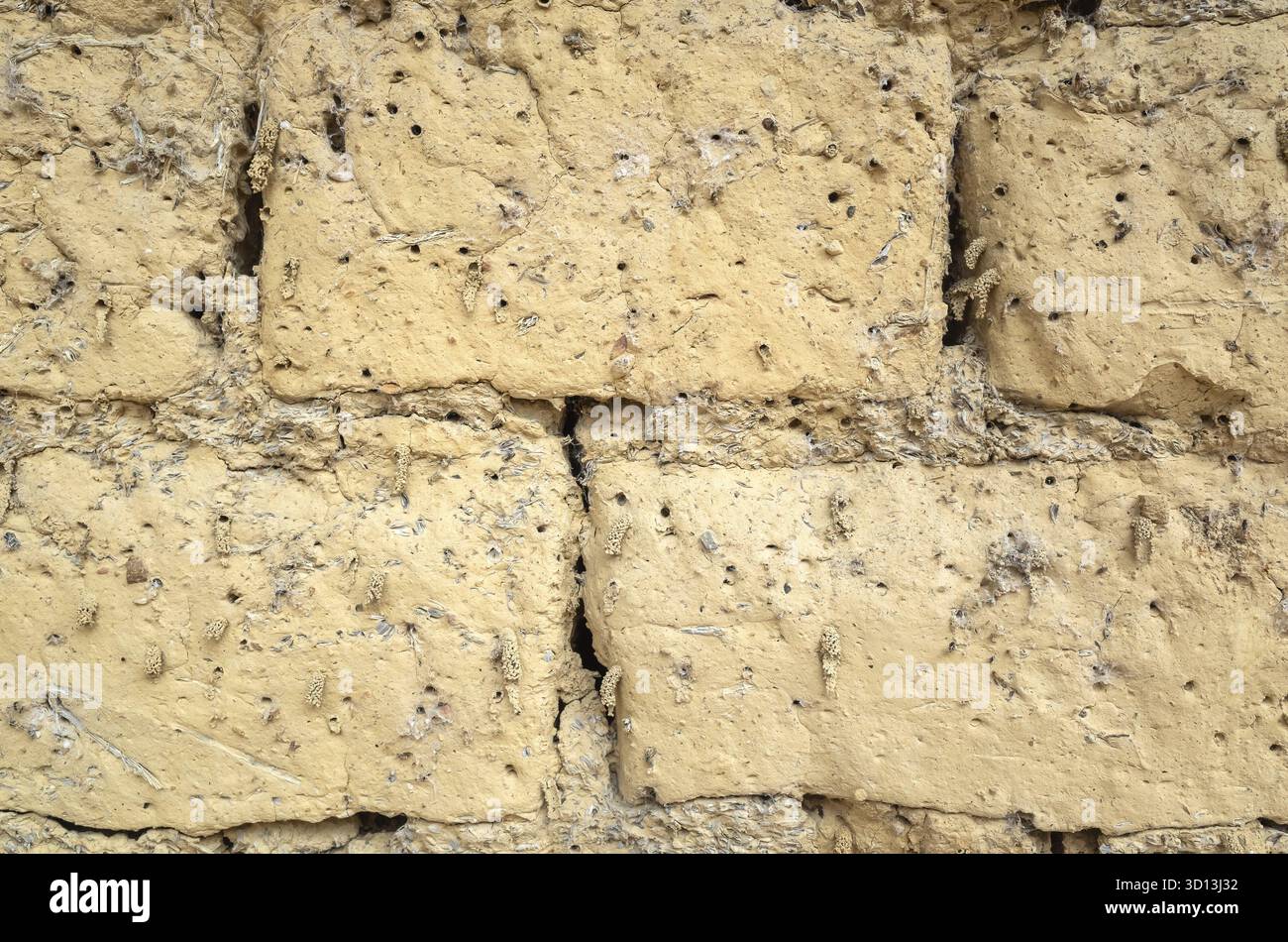 Old yellow mud brick wall background with good texture Stock Photo