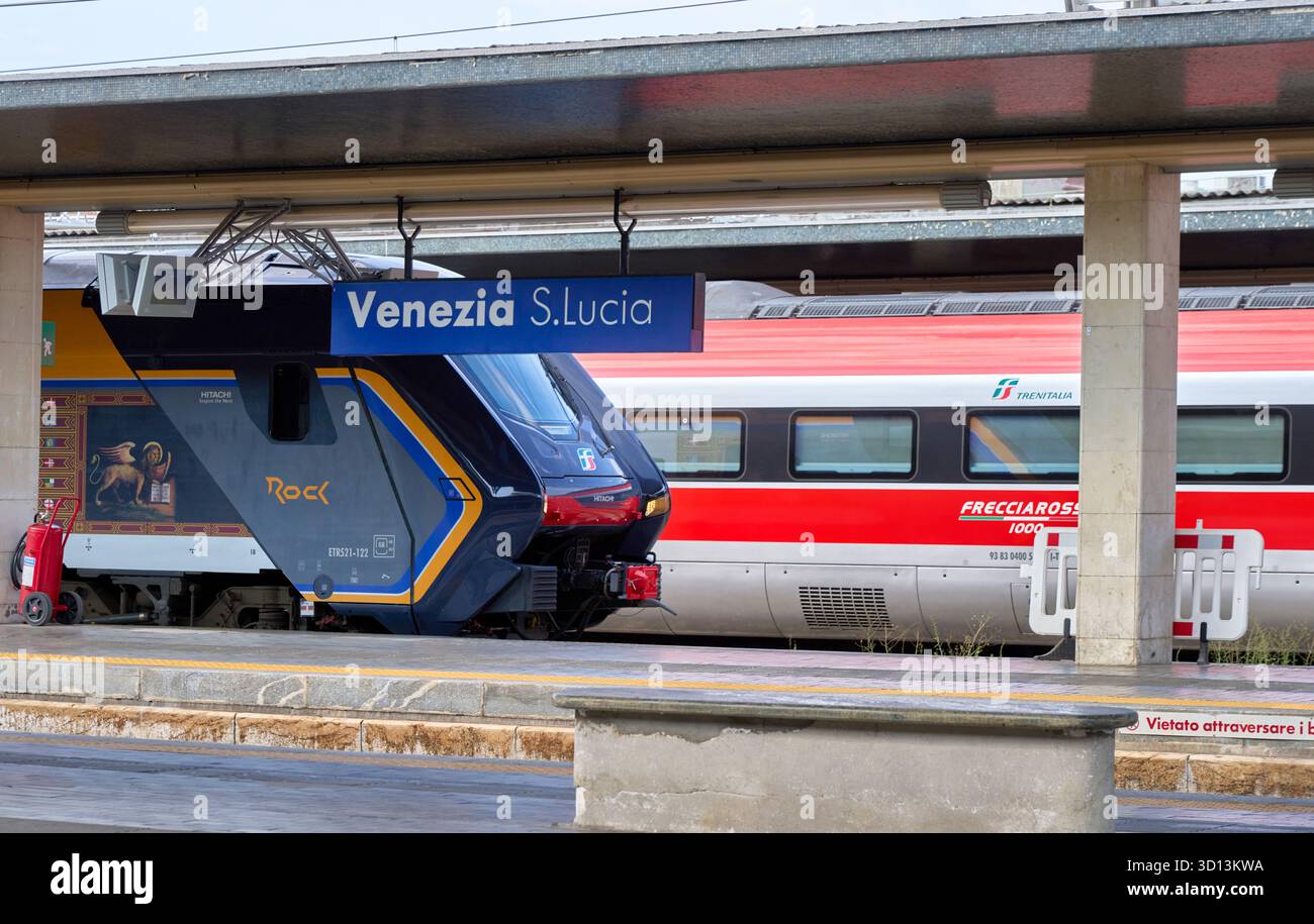 Trains, Santa Lucia Station, Venice, Venezia, Veneto, Italy, Europe Stock Photo