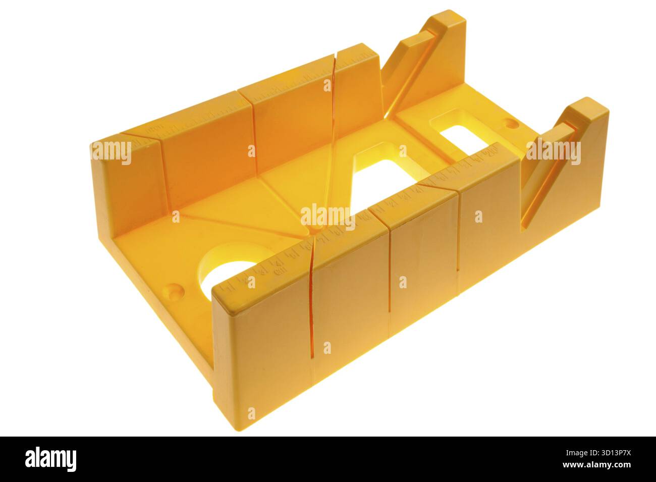 Yellow plastic mitre box for smooth angles Stock Photo