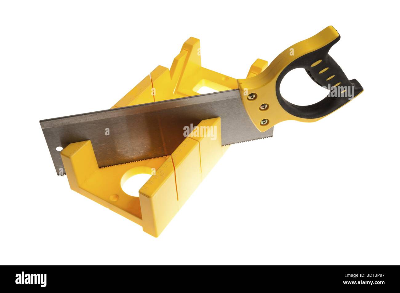 Yellow plastic mitre box for smooth angles Stock Photo