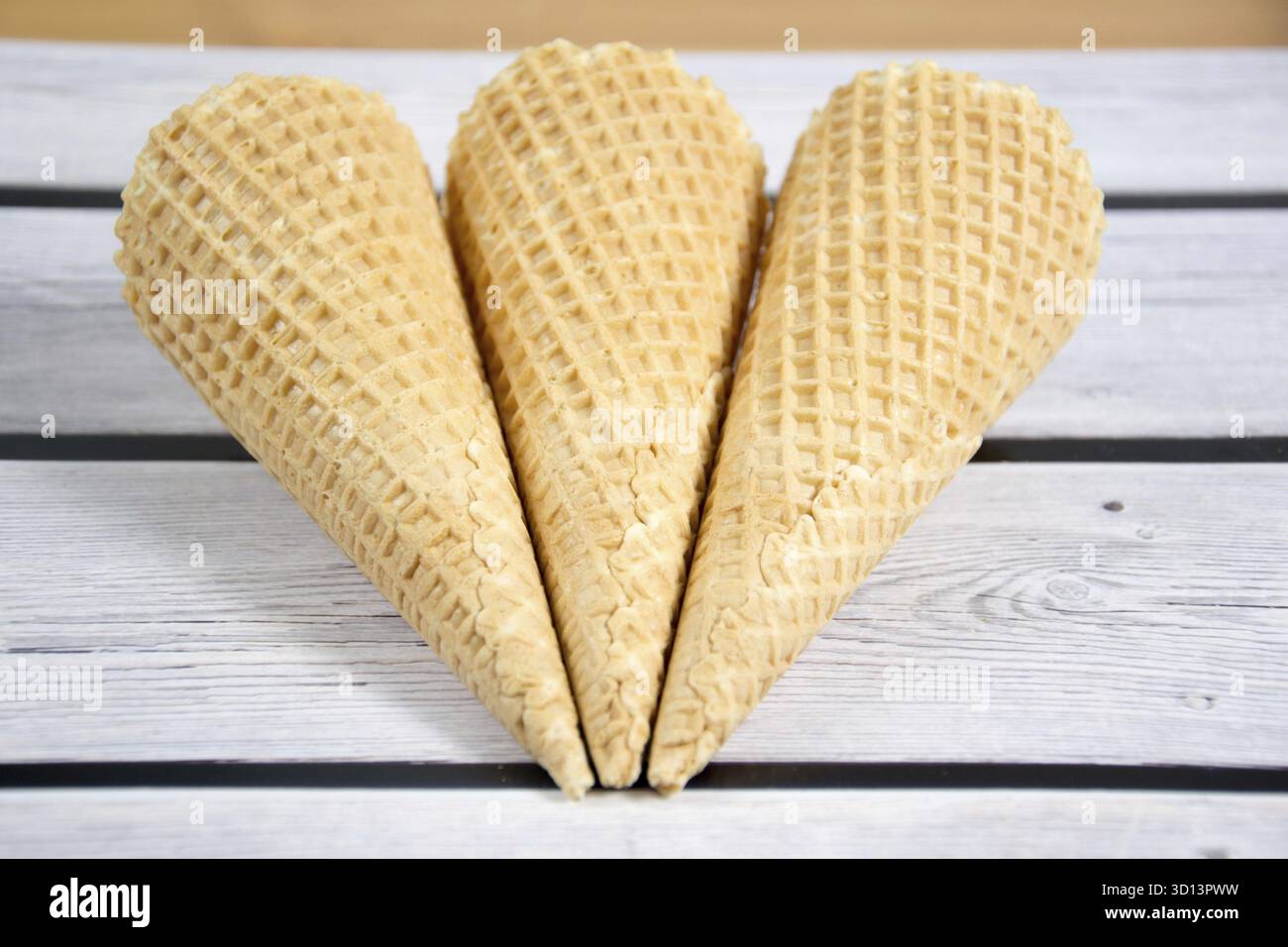 Three empty ice cream cones Stock Photo