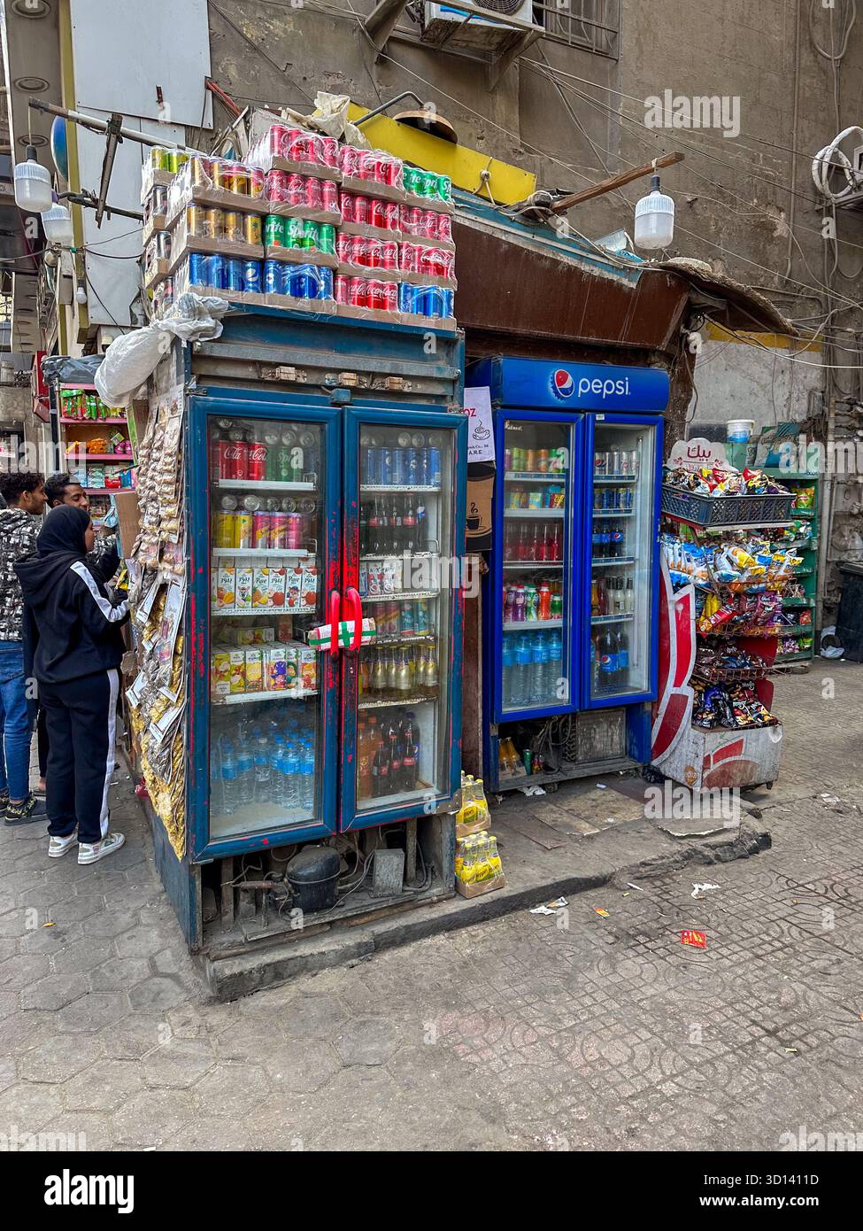 a traditional Egyptian kiosk, selling a variety of drinks and snacks, Cairo, Egypt - Smartphone Captured Stock Image
