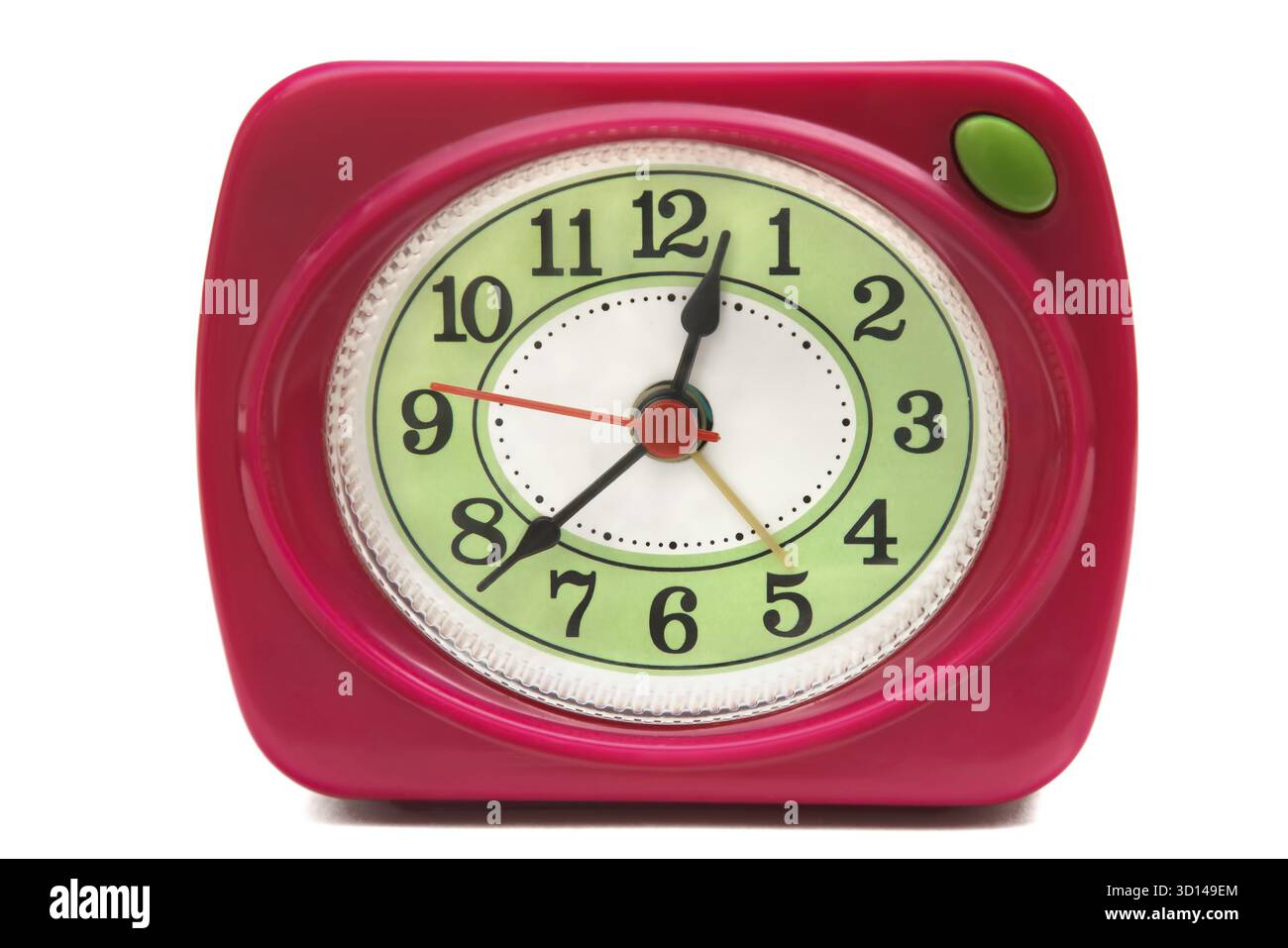 Red alarm clock closeup isolated on a white background Stock Photo