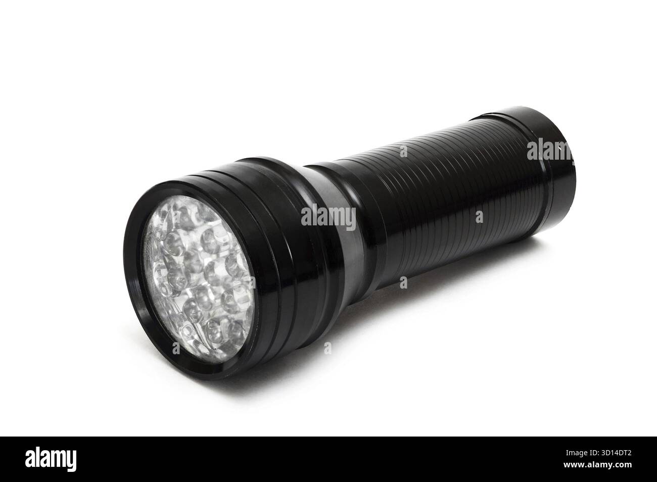 Small black flashlight isolated on white background Stock Photo