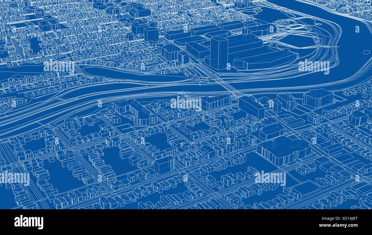 Detailed City Blueprint with River and Roads Stock Vector Image & Art ...