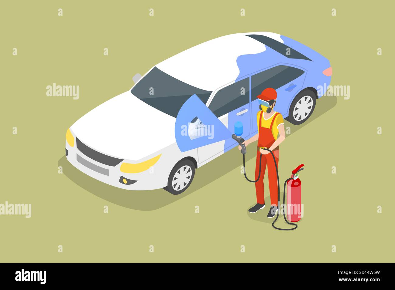 illustration of a spray painter with spray gun Stock Photo - Alamy
