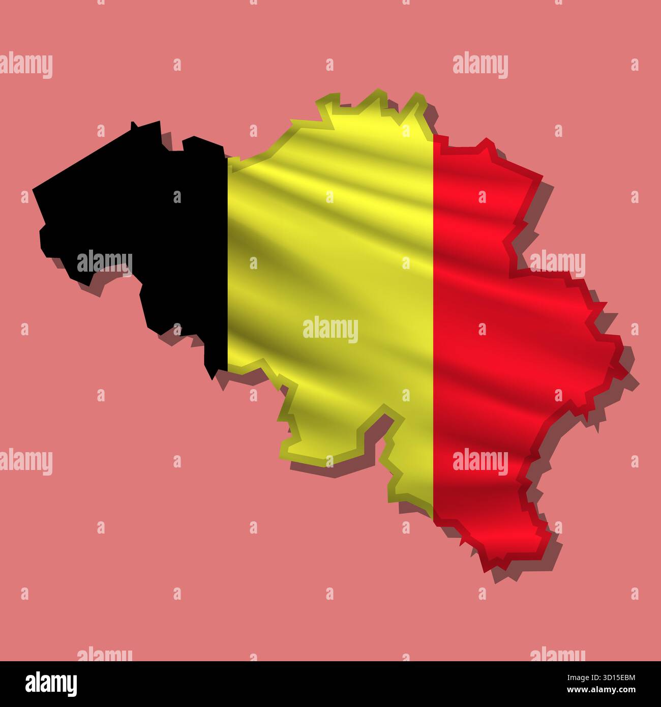 Waving vector abstract flag of Belgium in map shape with shadow Stock ...