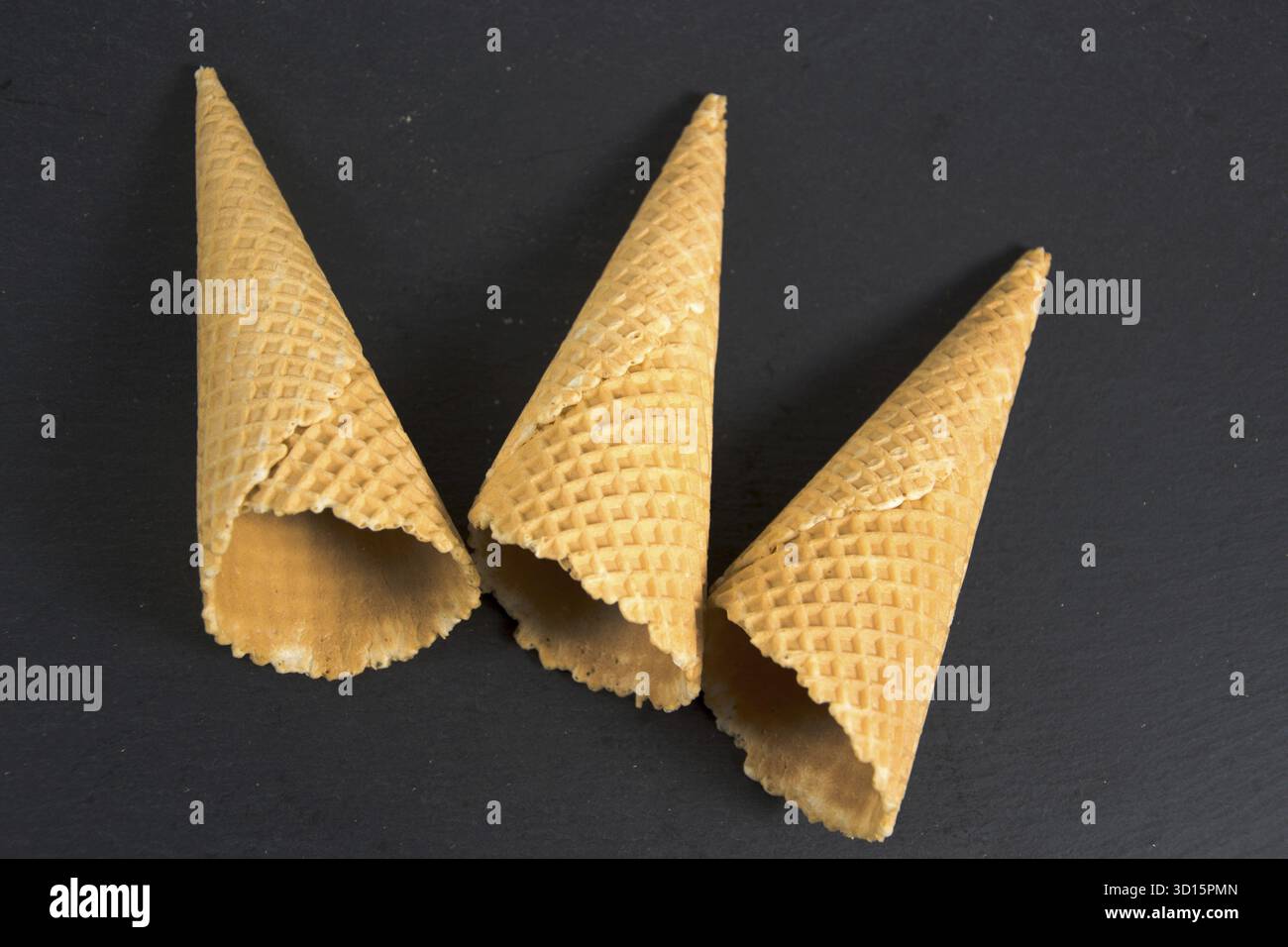 Three empty ice cream cones Stock Photo