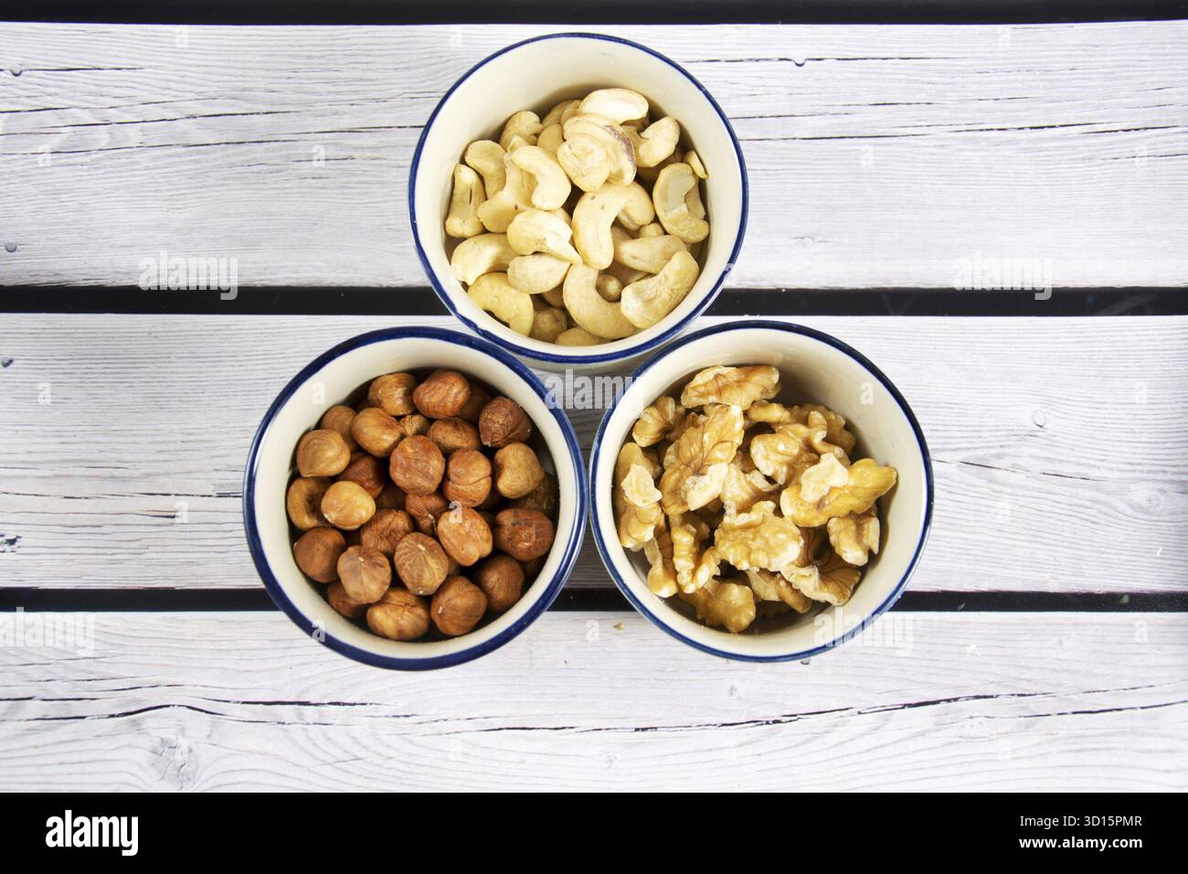 Different nuts in shells Stock Photo