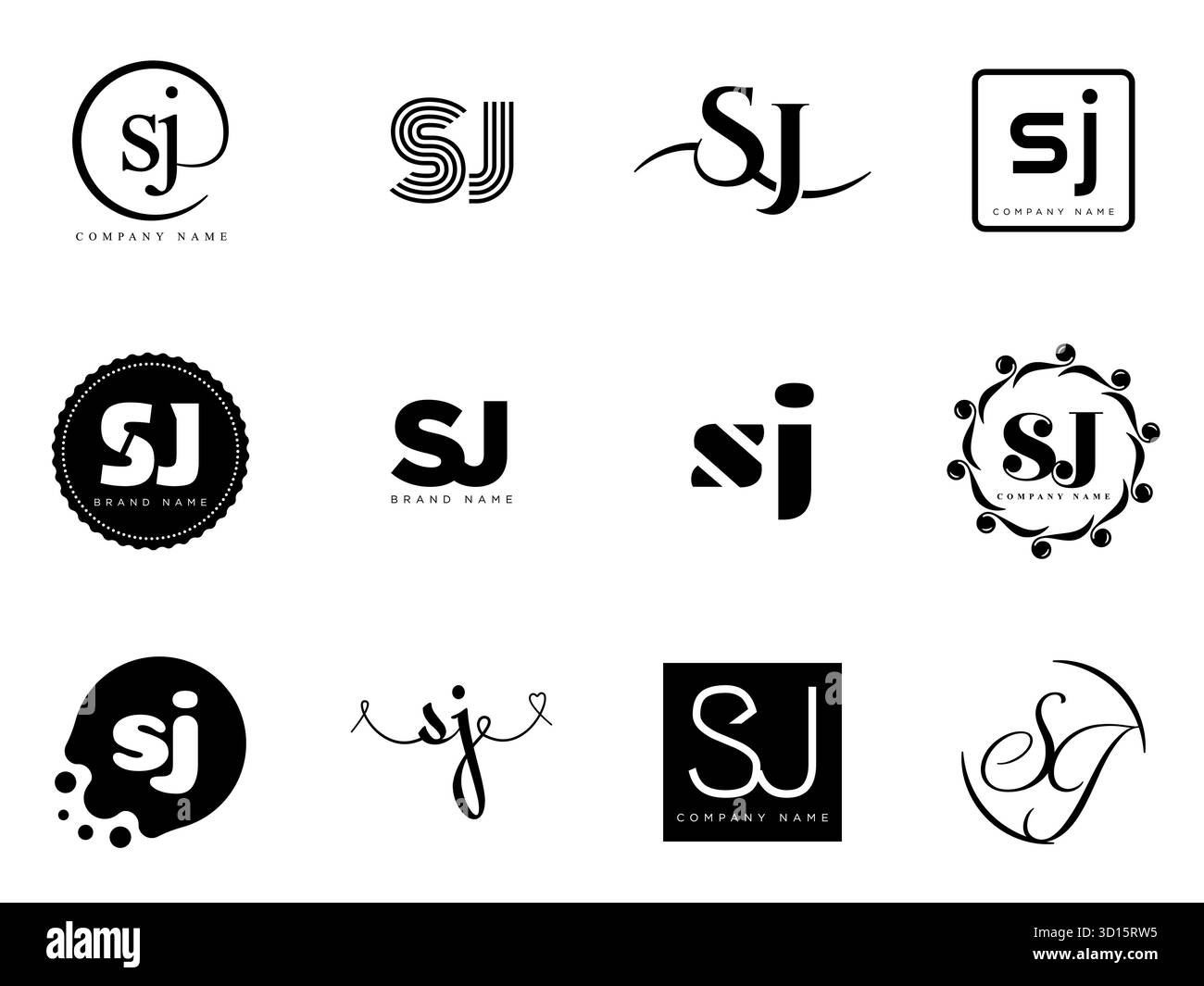 SJ logo company template. Letter s and j logotype. Set different ...