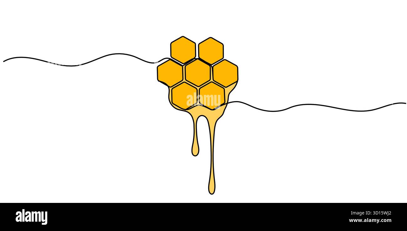 Honeycomb honey icon Continuous one line drawing Editable stroke. Stock Vector