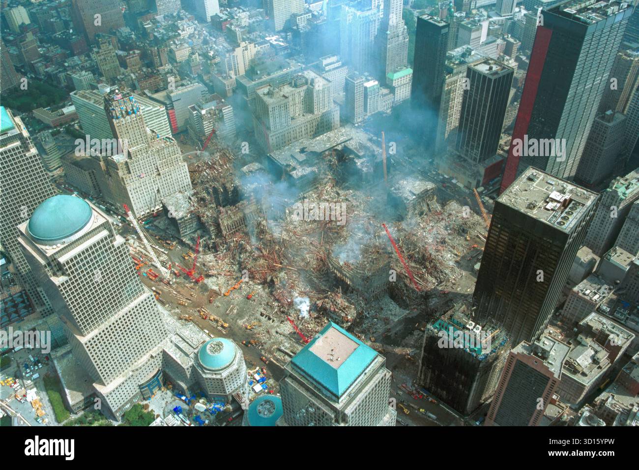 post 9/11 aerial photograph of the world-trade-center-destruction