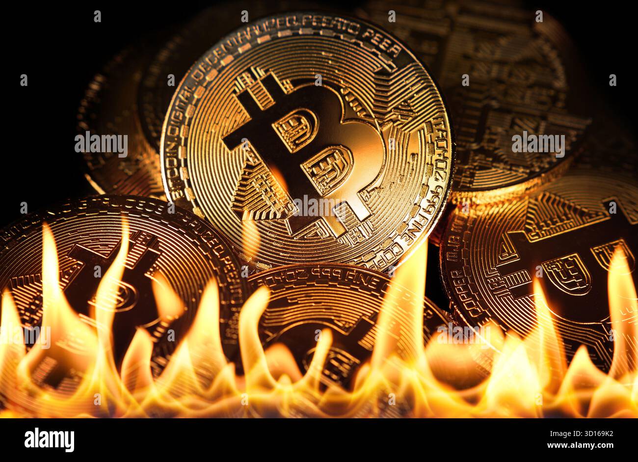 Bitcoin - BTC cryptocurrency money burning in flames Stock Photo - Alamy