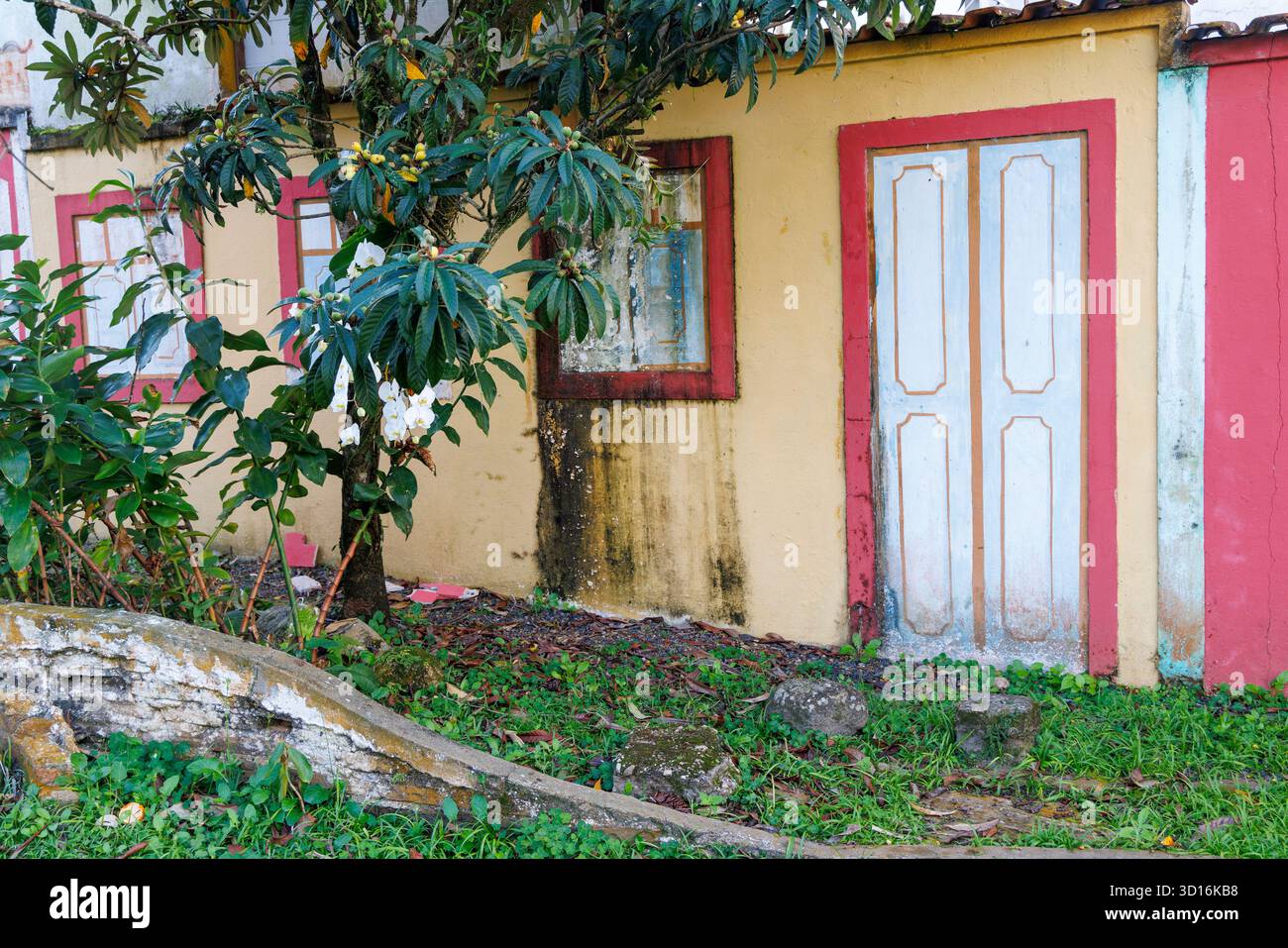 Fake doors and windows painted on wall, Cananeia, Brazil Stock Photo