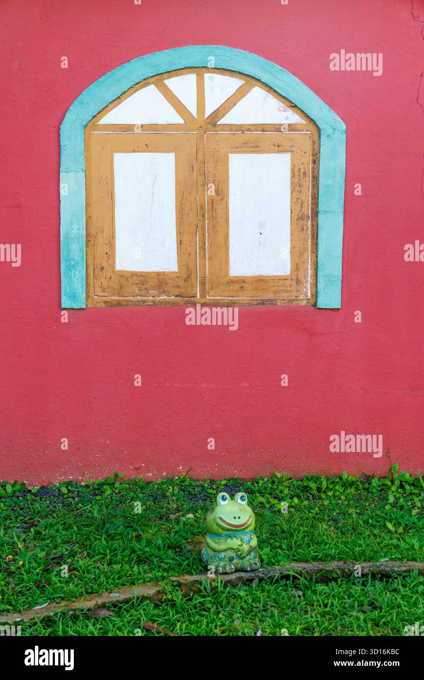 Fake window painted on wall and frog, Cananeia, Brazil Stock Photo