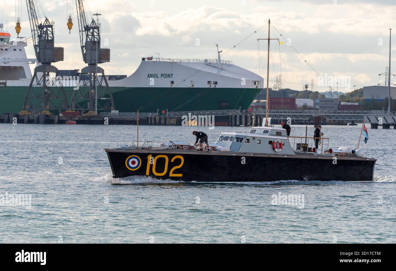 Southampton England UK 28.09.2025. HSL 102 the only survivor of the 100 Class RAF fast offshore rescue boat on Southampton Water UK - Stock Image