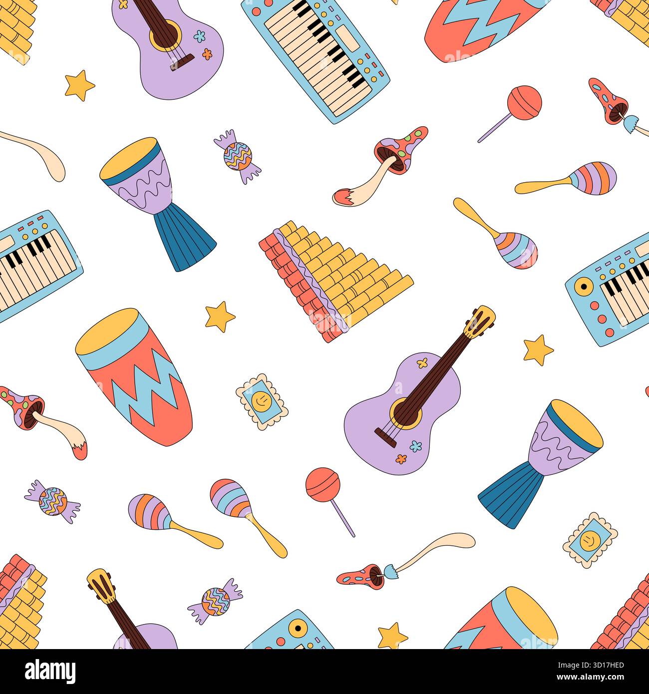 Groovy Retro Seamless Music Pattern Background Stock Vector