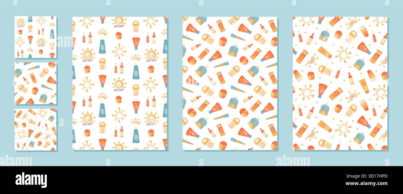 Cartoon Seamless Pattern Sunscreen Bottle Shapes Stock Vector