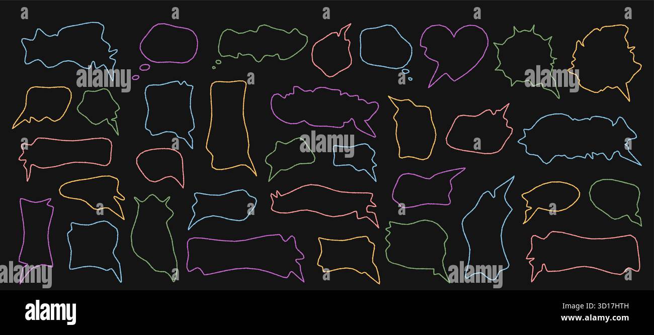 Chalk Contour Speech Bubble Pack Set Sketchy Stock Vector