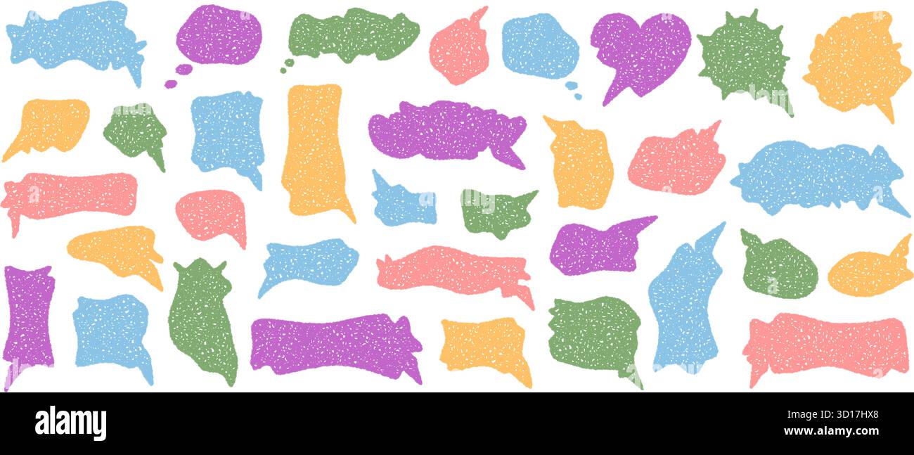 Wavy Colorful Chalk Chat Bubble Set Stock Vector