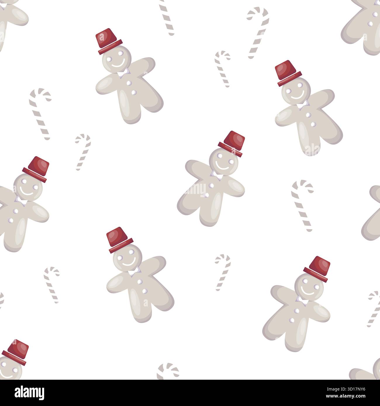 Seamless Christmas pattern with gingerbread men and candy canes Stock Vector