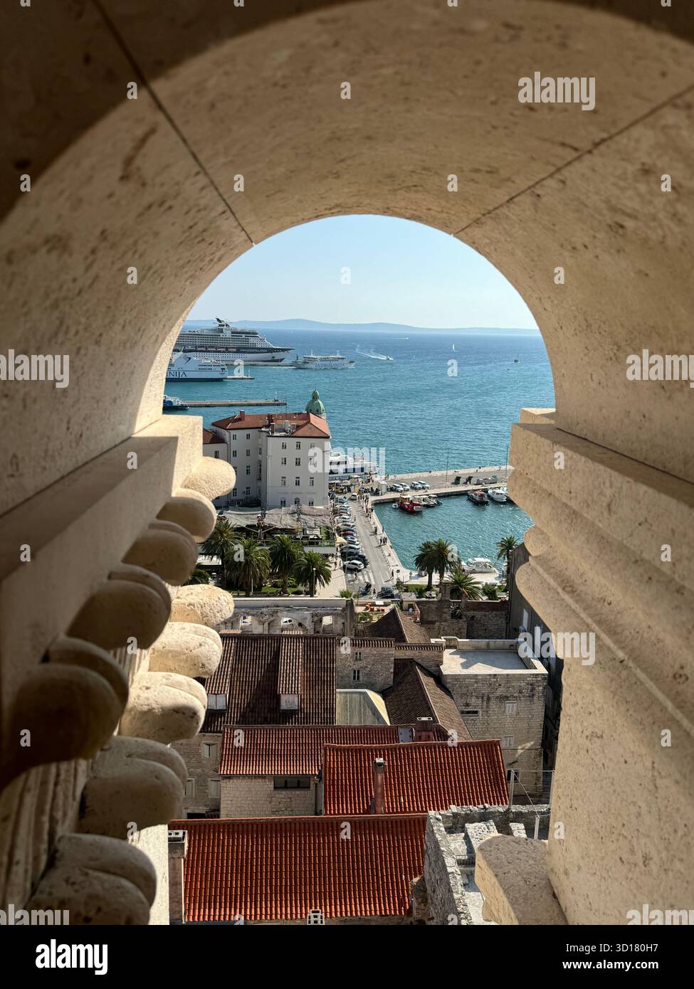 Scenic views of the Albanian Riviera coastline and beach resorts, including a dramatic beach scene, a picturesque a sunny view of the resorts - Smartphone Captured Stock Image