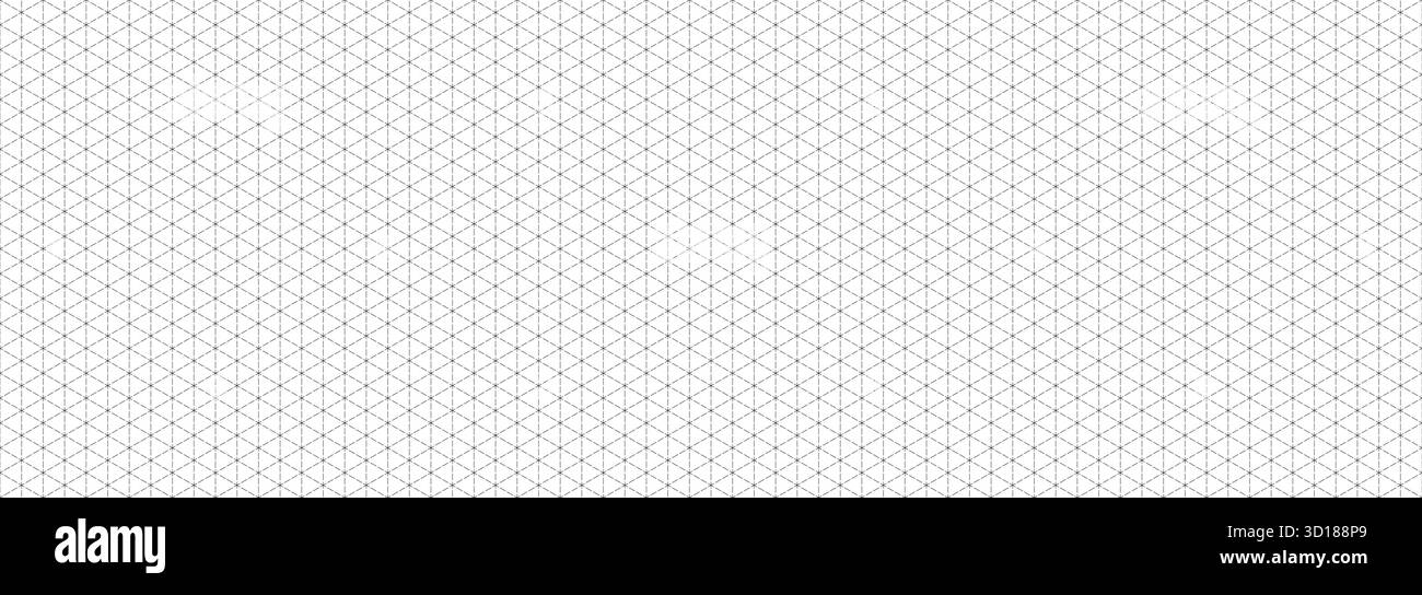 Seamless isometric grid paper. Dashed linear triangular blueprint repeating pattern. Graph guide background for engineering, architect, technical drawing. Vector lined ruler sheet page template Stock Vector