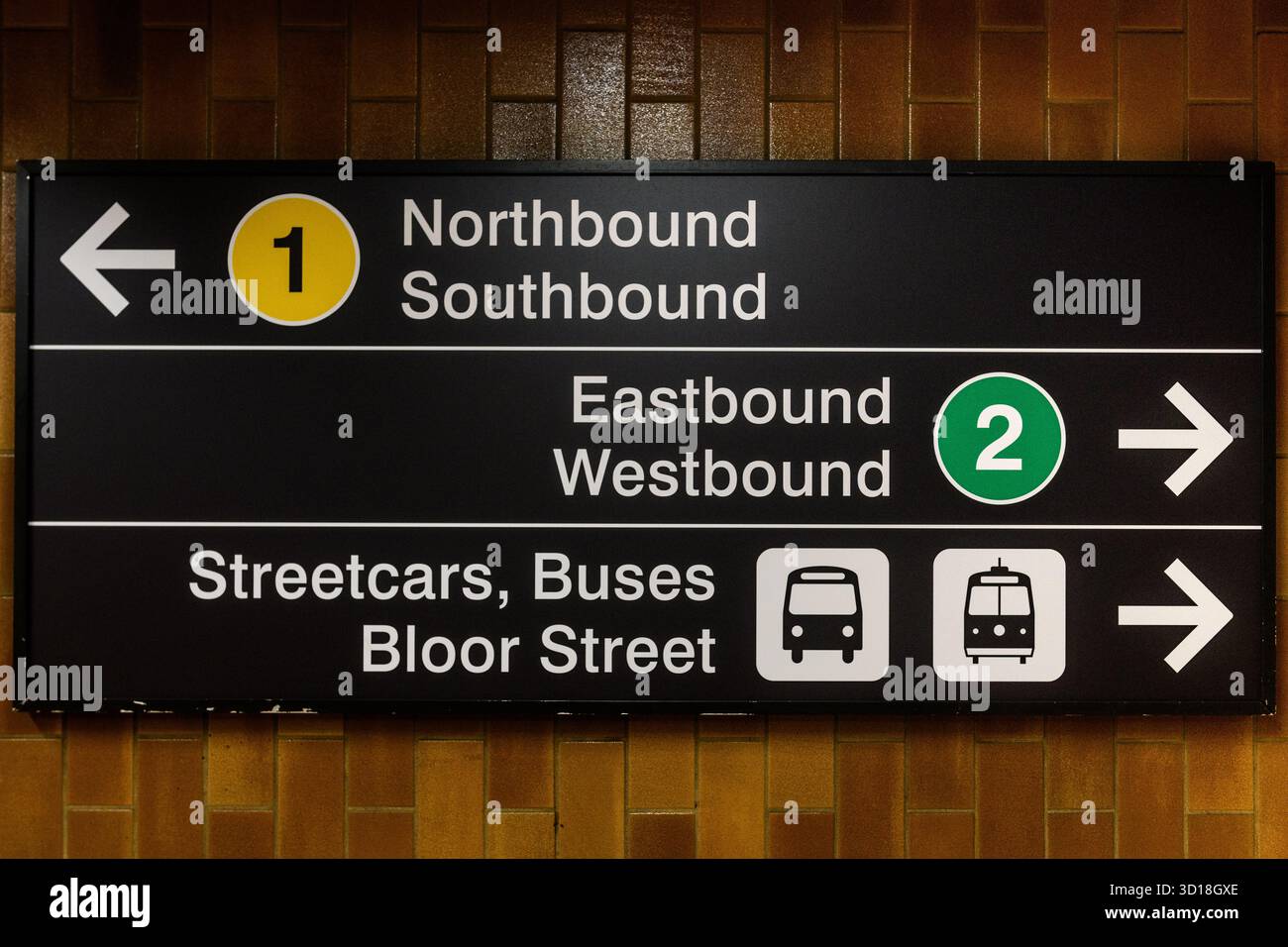 Directional signs in the Toronto, Ontario rapid transit subway system ...