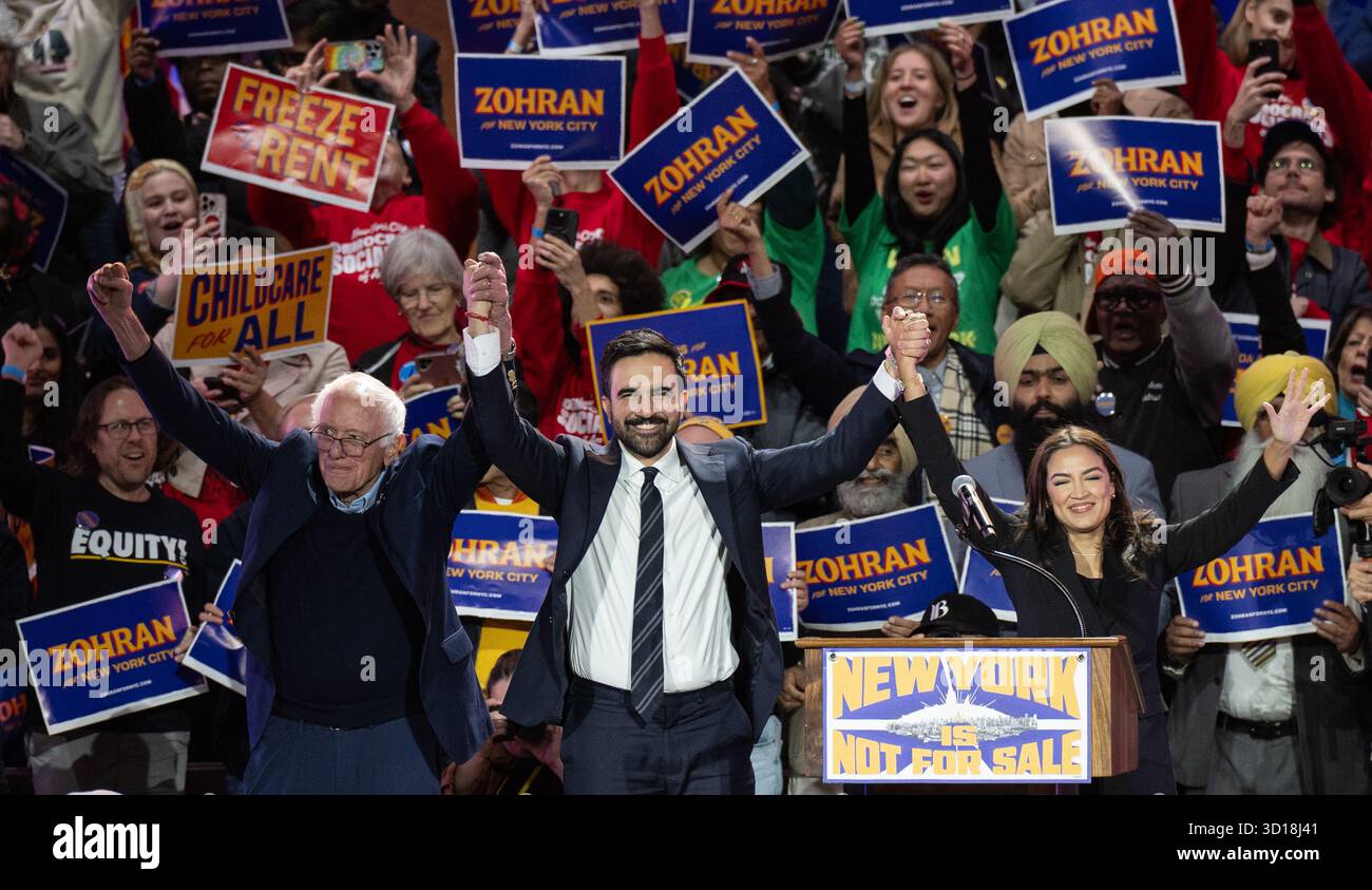 Senator Bernie Sanders, mayoral candidate Zohran Mamdani, Congresswoman ...