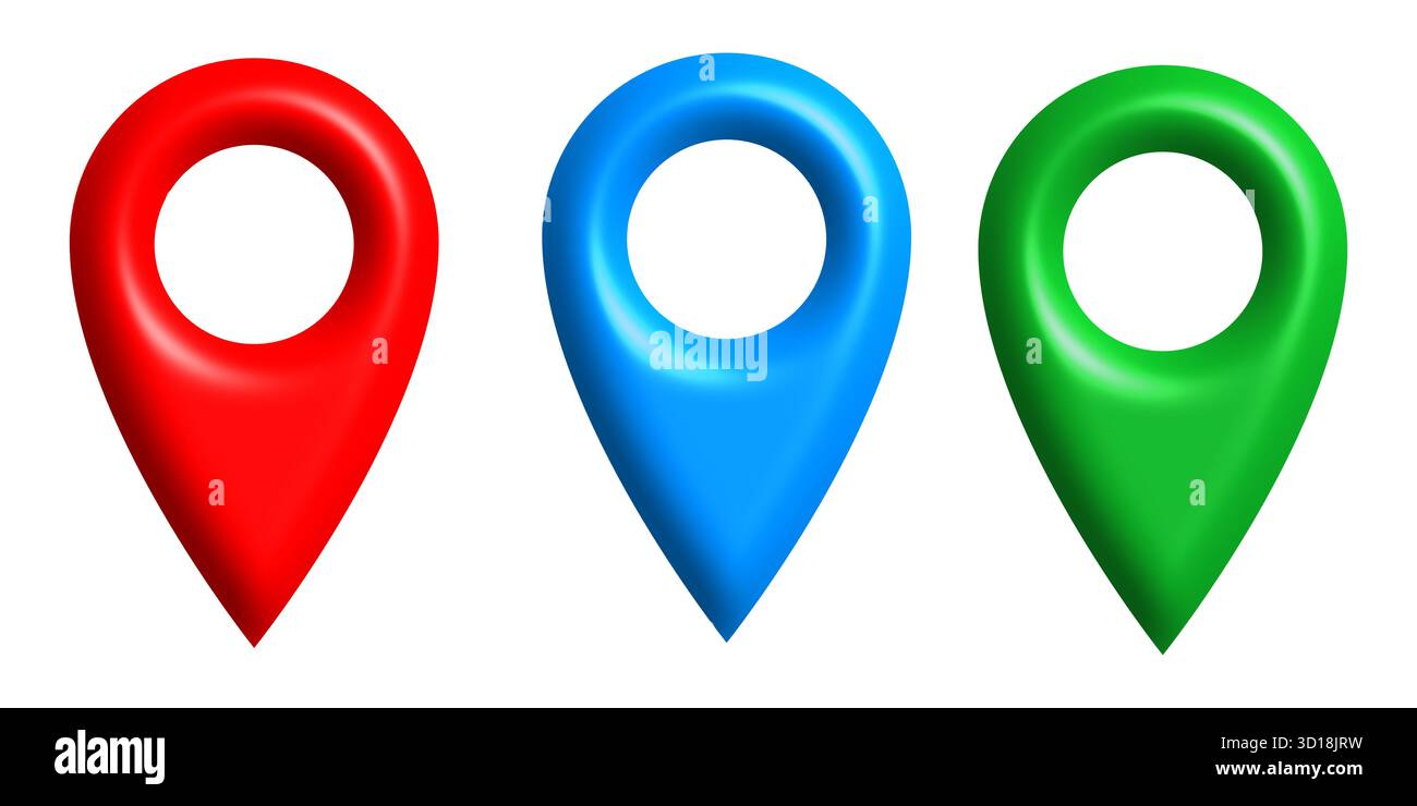 Set of 3D map pin icons on white background Stock Photo - Alamy