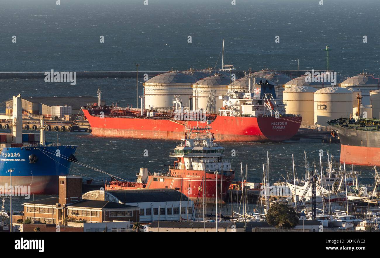 Cape Town South Africa. 13.02.2022. Oil tanker and other shipping alongside in the Port of Cape Town/ - Stock Image
