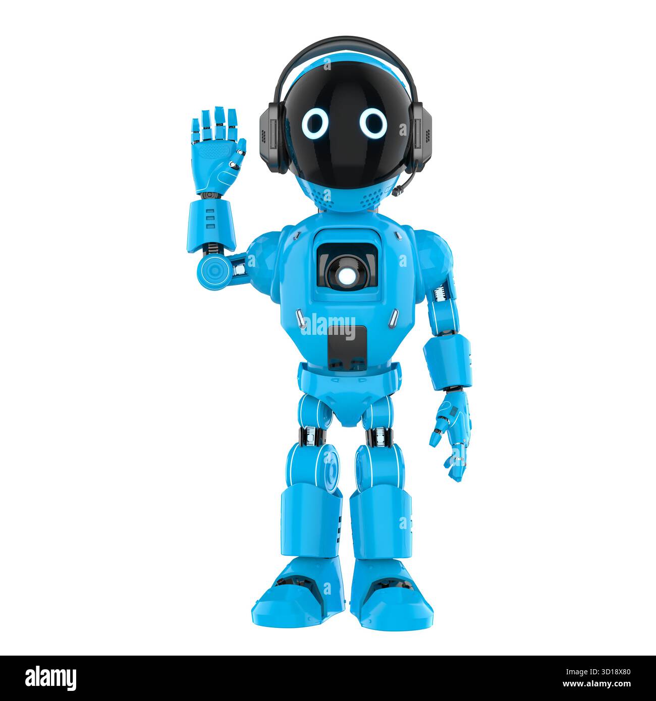 Cute and small artificial intelligence personal assistant robot hand up isolated Stock Photo