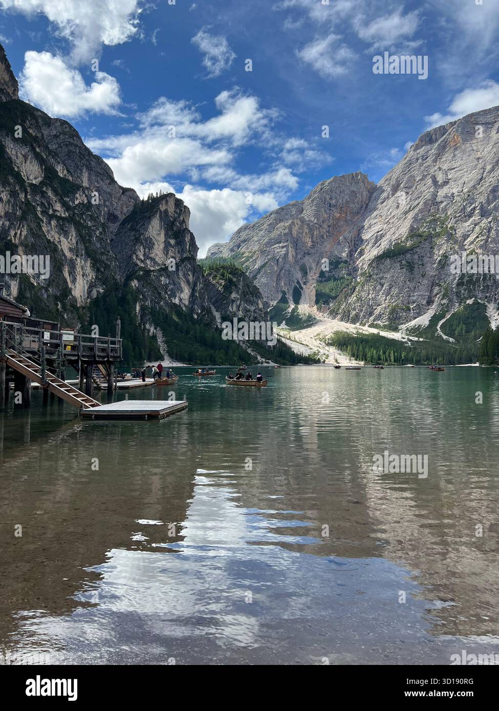Lago di Braies, Dolomites, Italy – scenic alpine lake with turquoise water and mountain backdrop - Smartphone Captured Stock Image