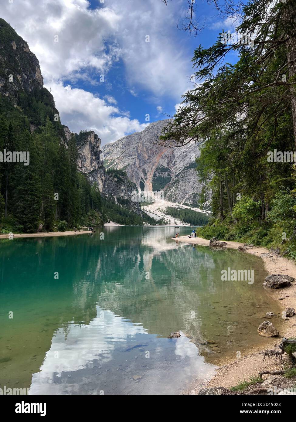 Lago di Braies, Dolomites, Italy – scenic alpine lake with turquoise water and mountain backdrop - Smartphone Captured Stock Image
