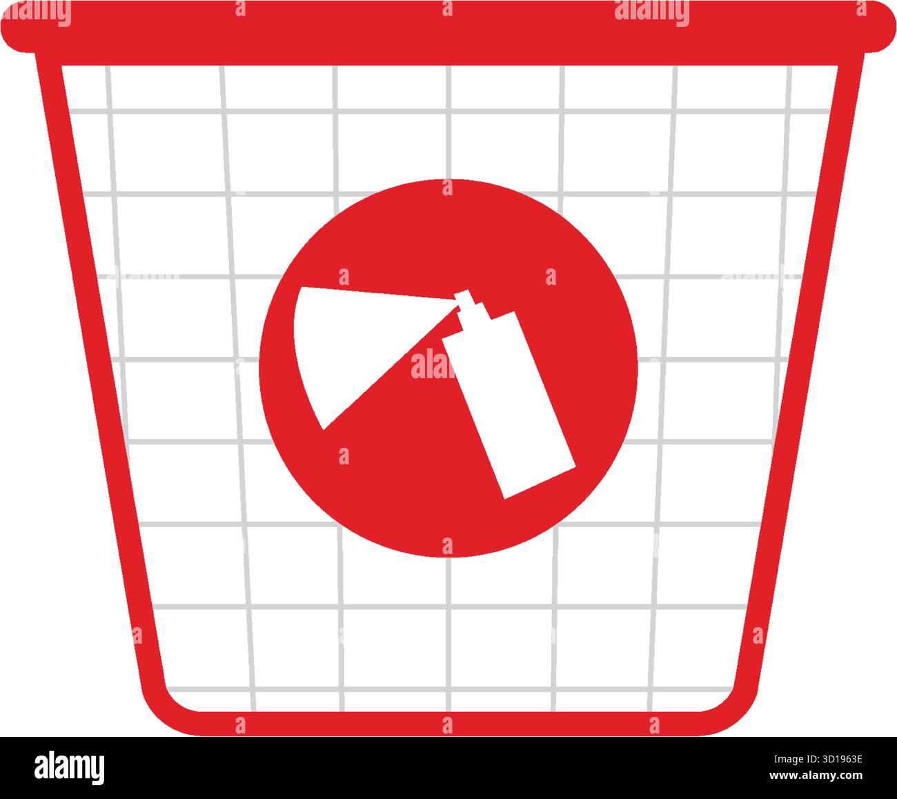Red outlined bin with aerosol spray can icon, flat vector style, simple color palette Stock Vector