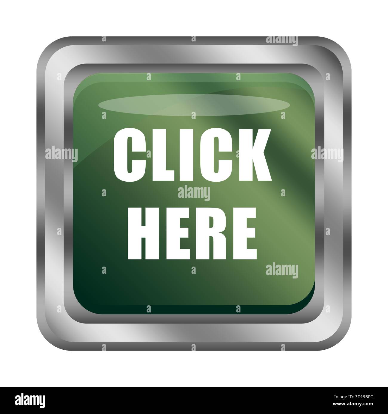 Green CLICK HERE button. Action call to. Vector web element. Shiny navigation icon. EPS 10. Stock Vector