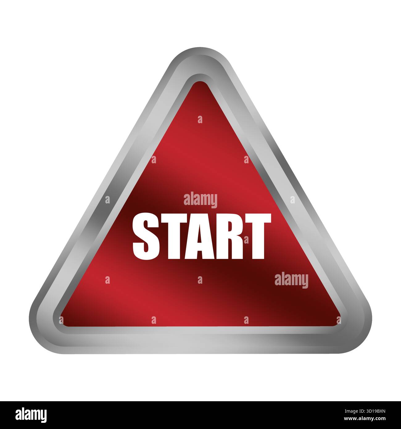Red start button. Metallic triangle shape. Launch action Vector ...