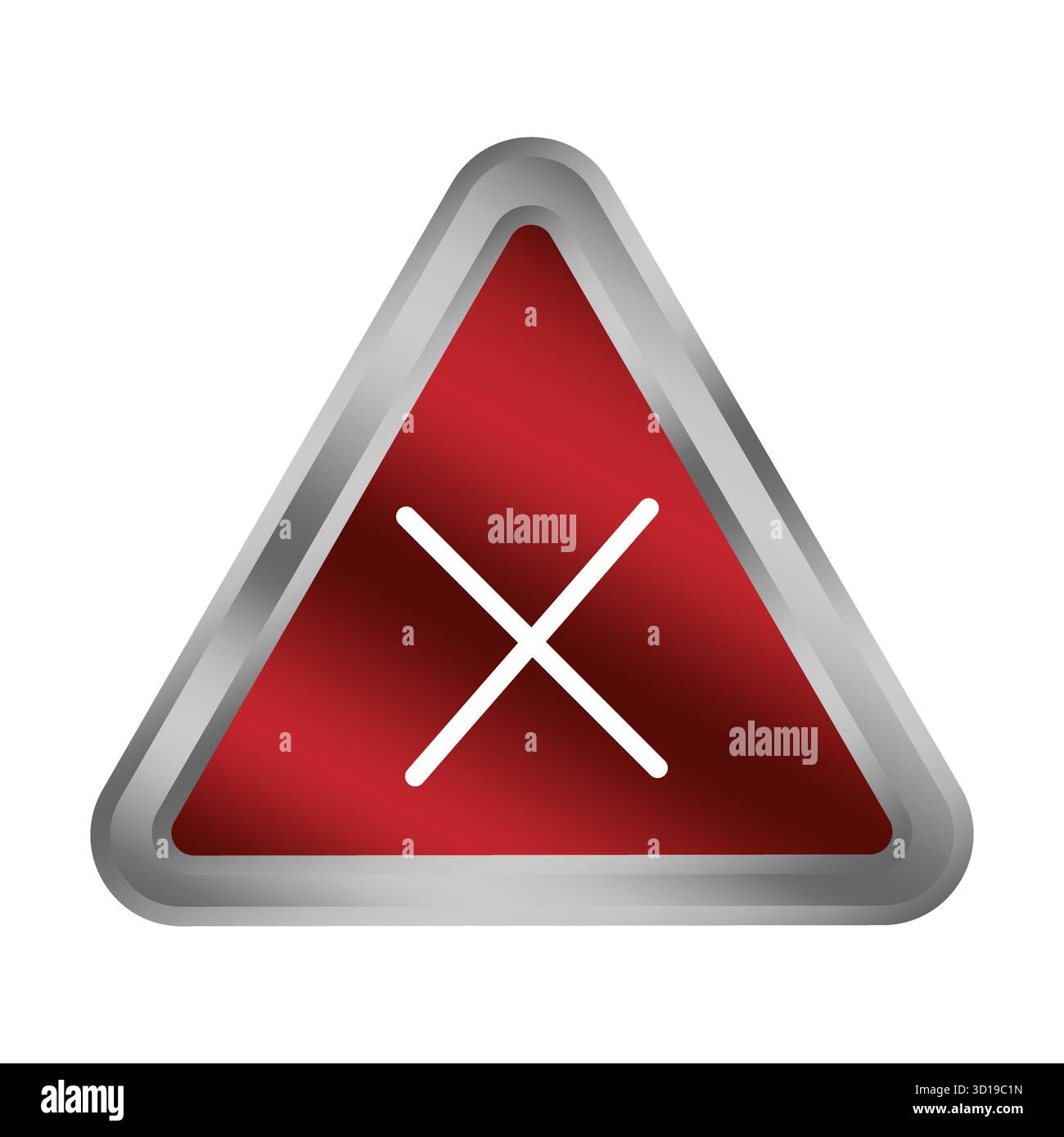 Red crossmark button. Metallic triangle shape. Error sign Vector. Negative result symbol. EPS 10. Stock Vector