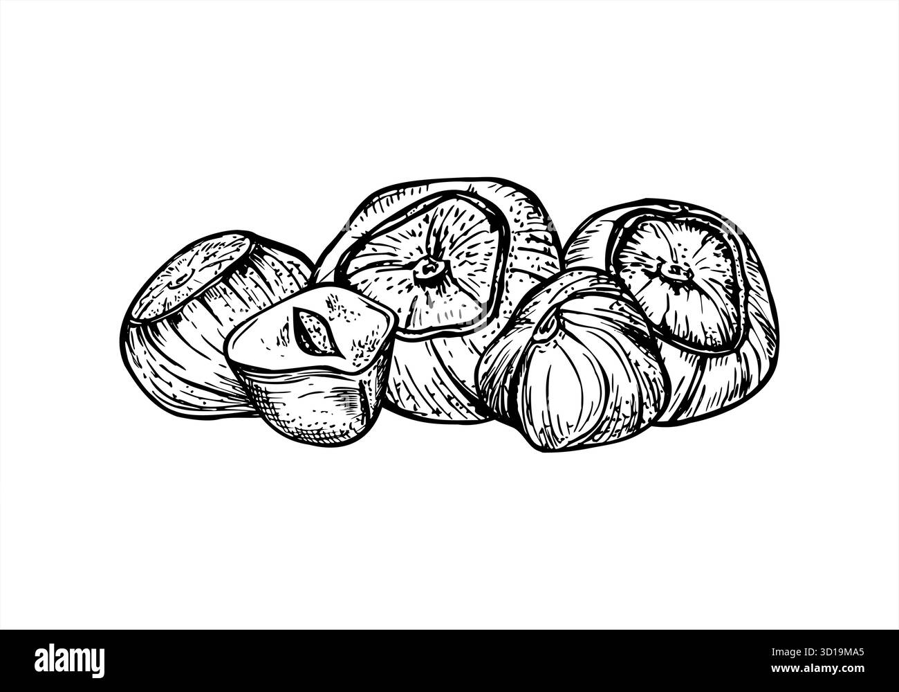 Whole and broken hazelnut pile monochrome vector isolated illustration ...
